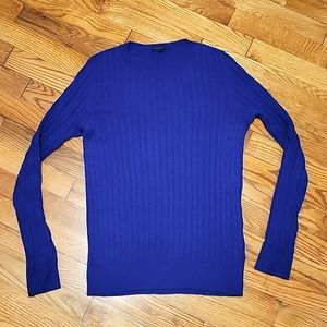 Cable knit wool blend crew neck sweater
